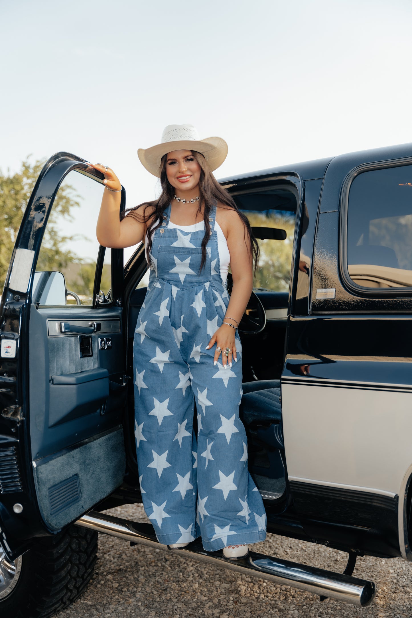 Star Print Denim Jumpsuit