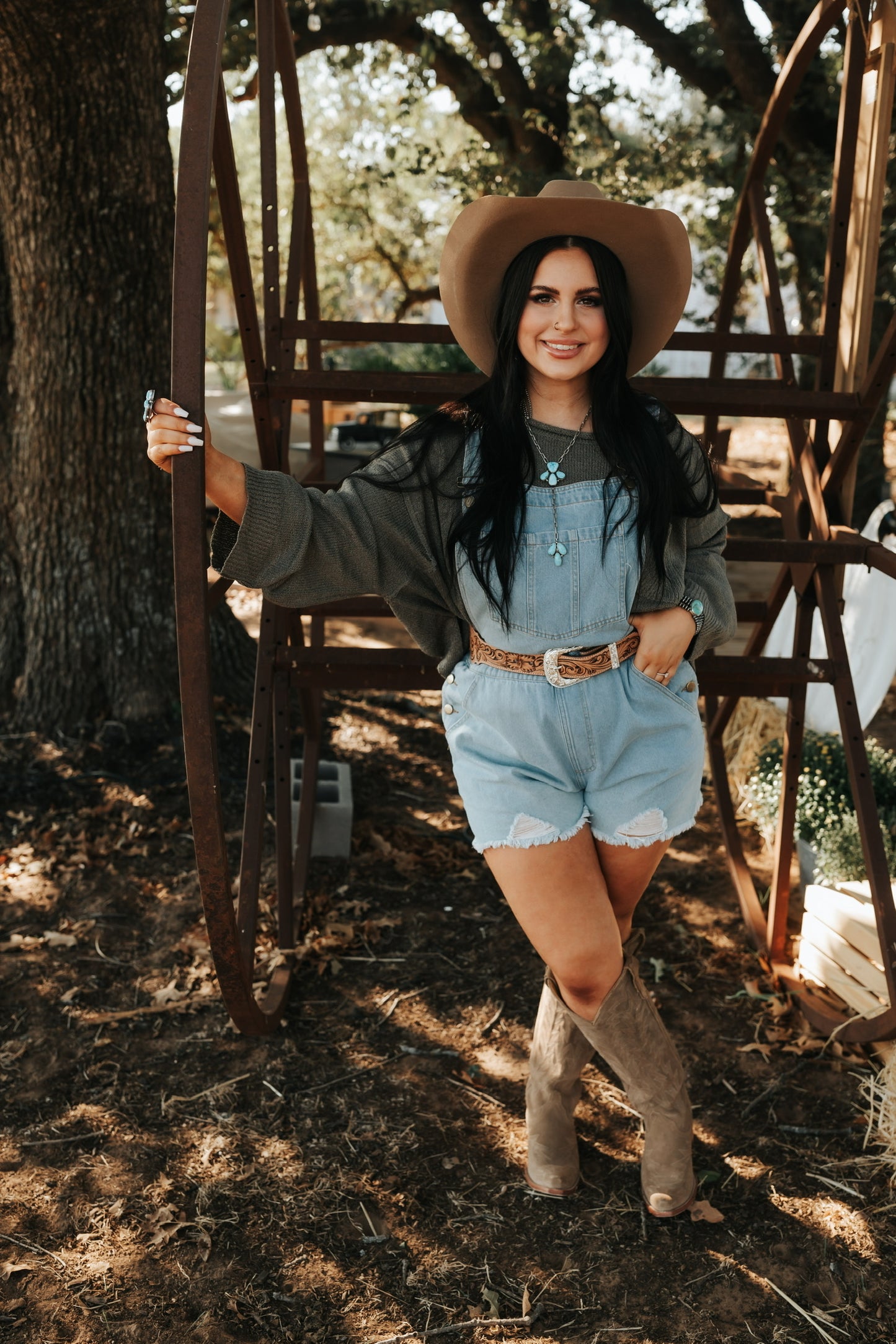 Denim overall shorts