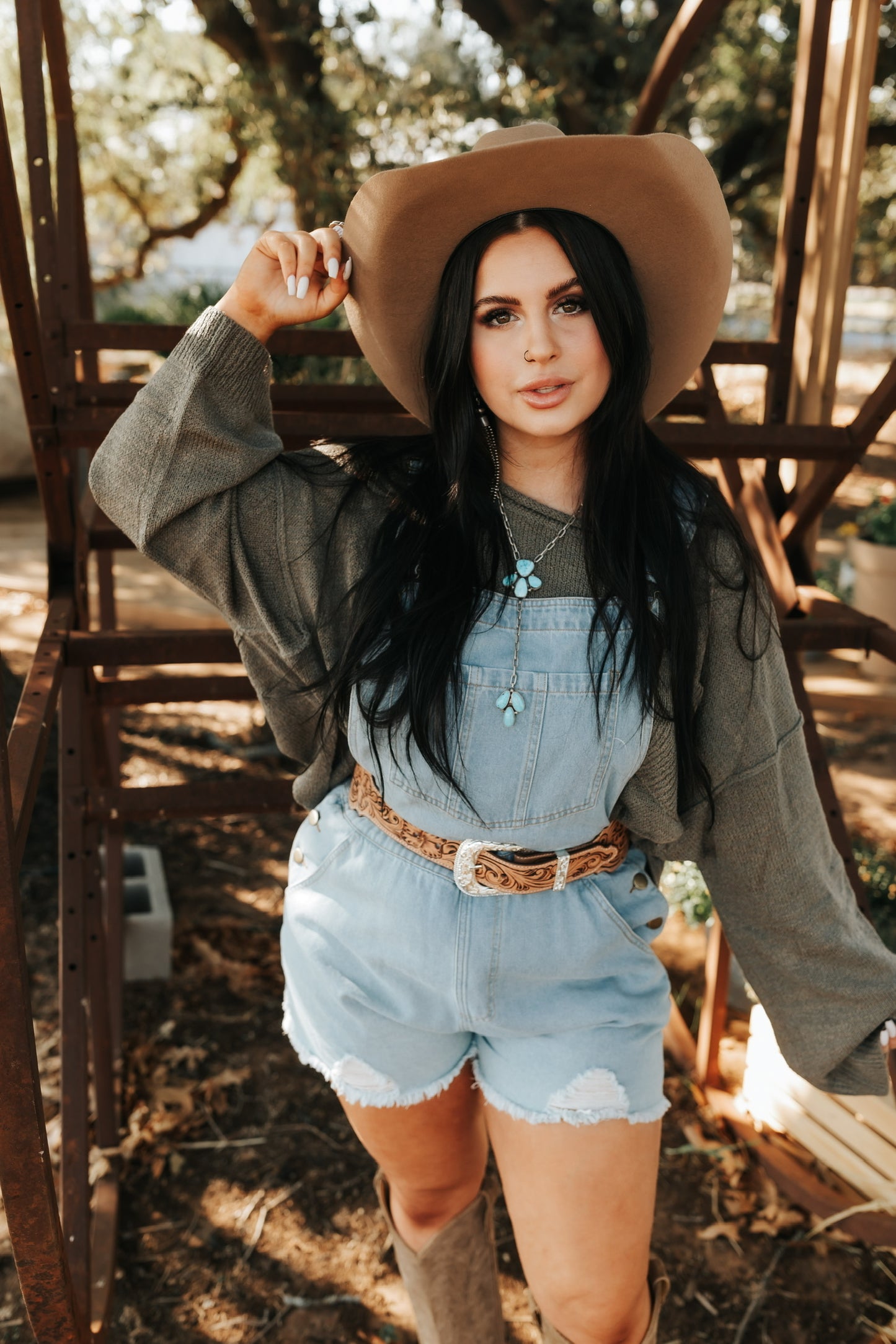 Denim overall shorts