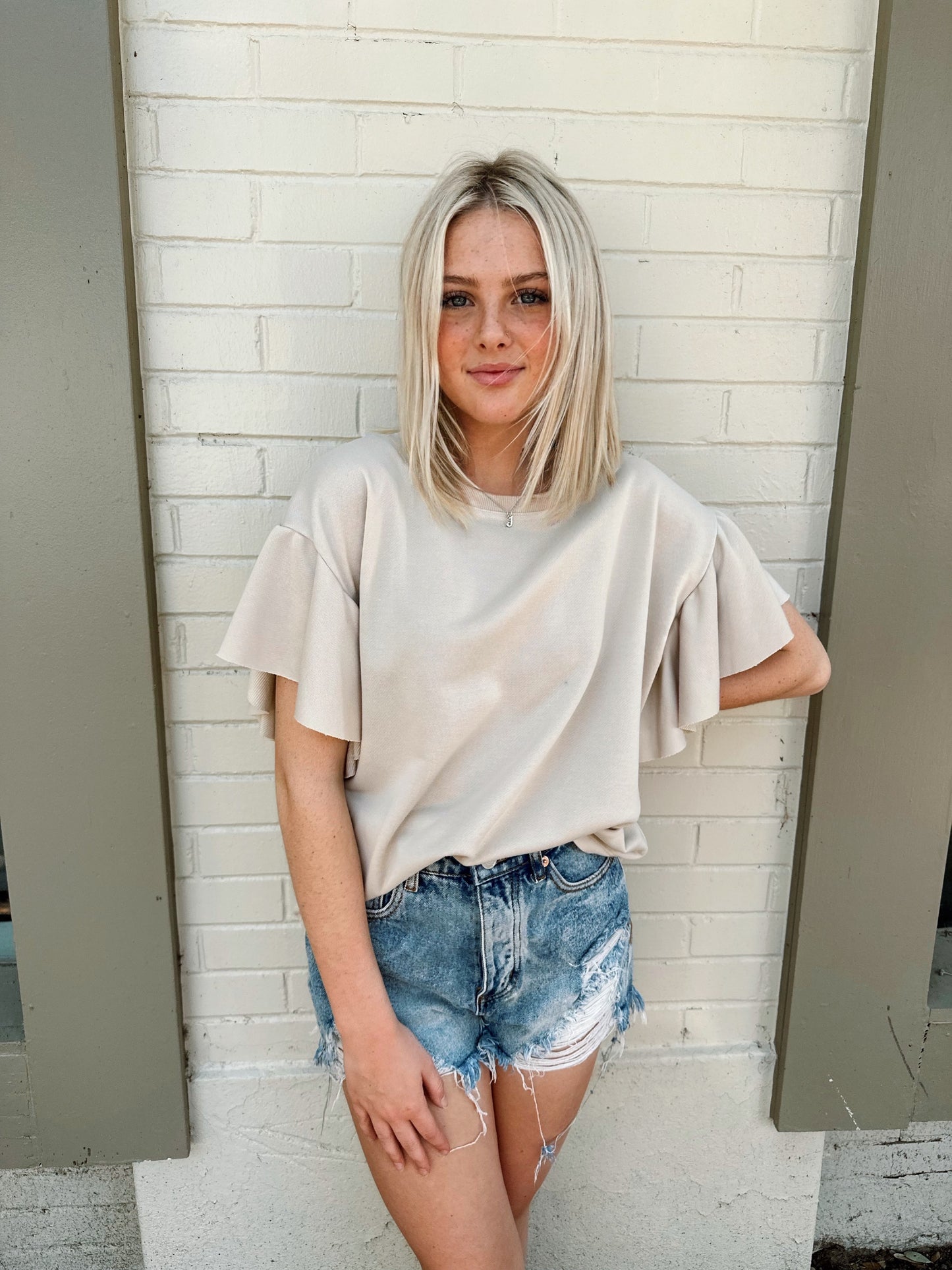 Ruffle Sleeve Knit Top