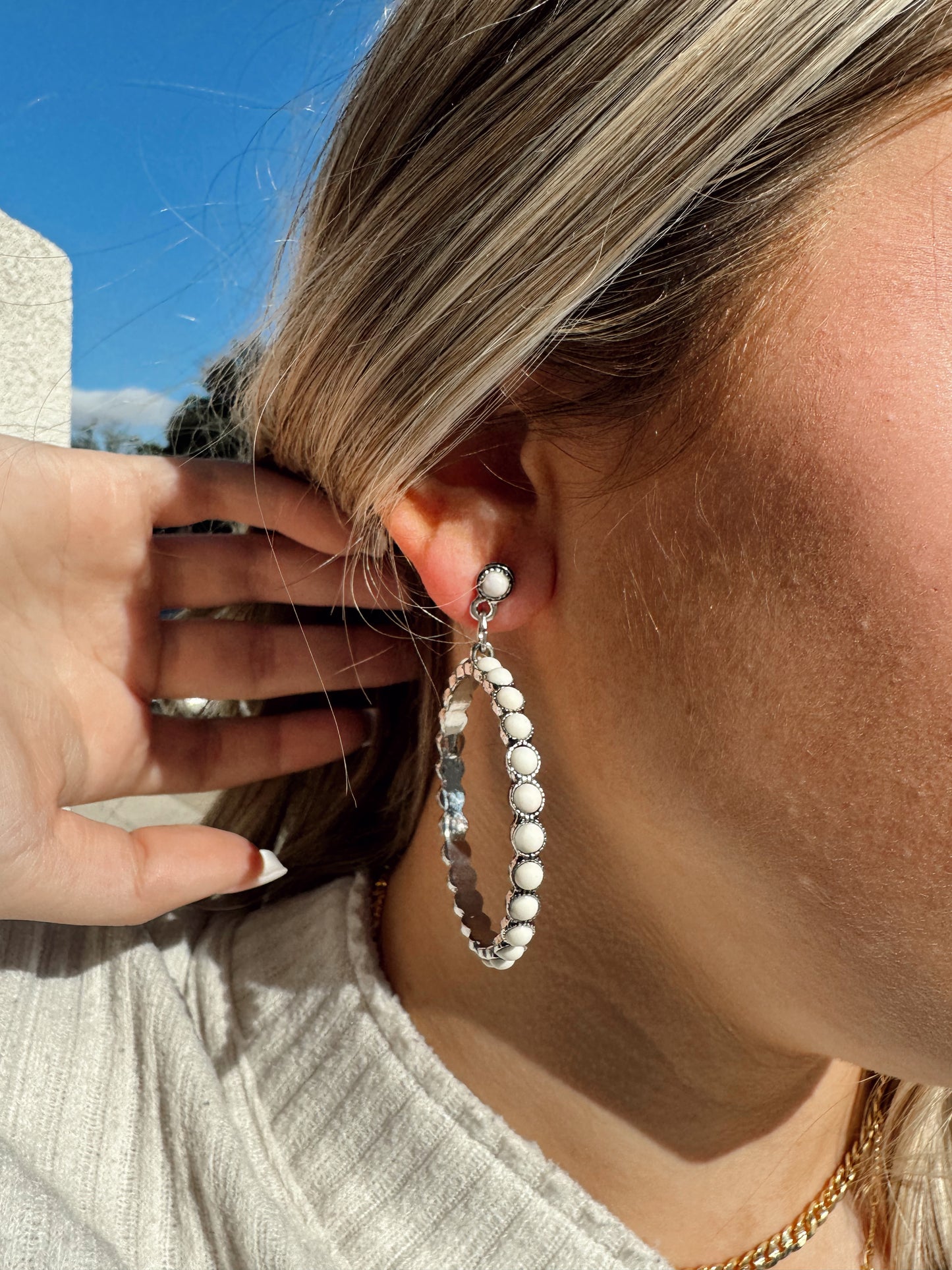 Turquoise Beaded Circle Hoops