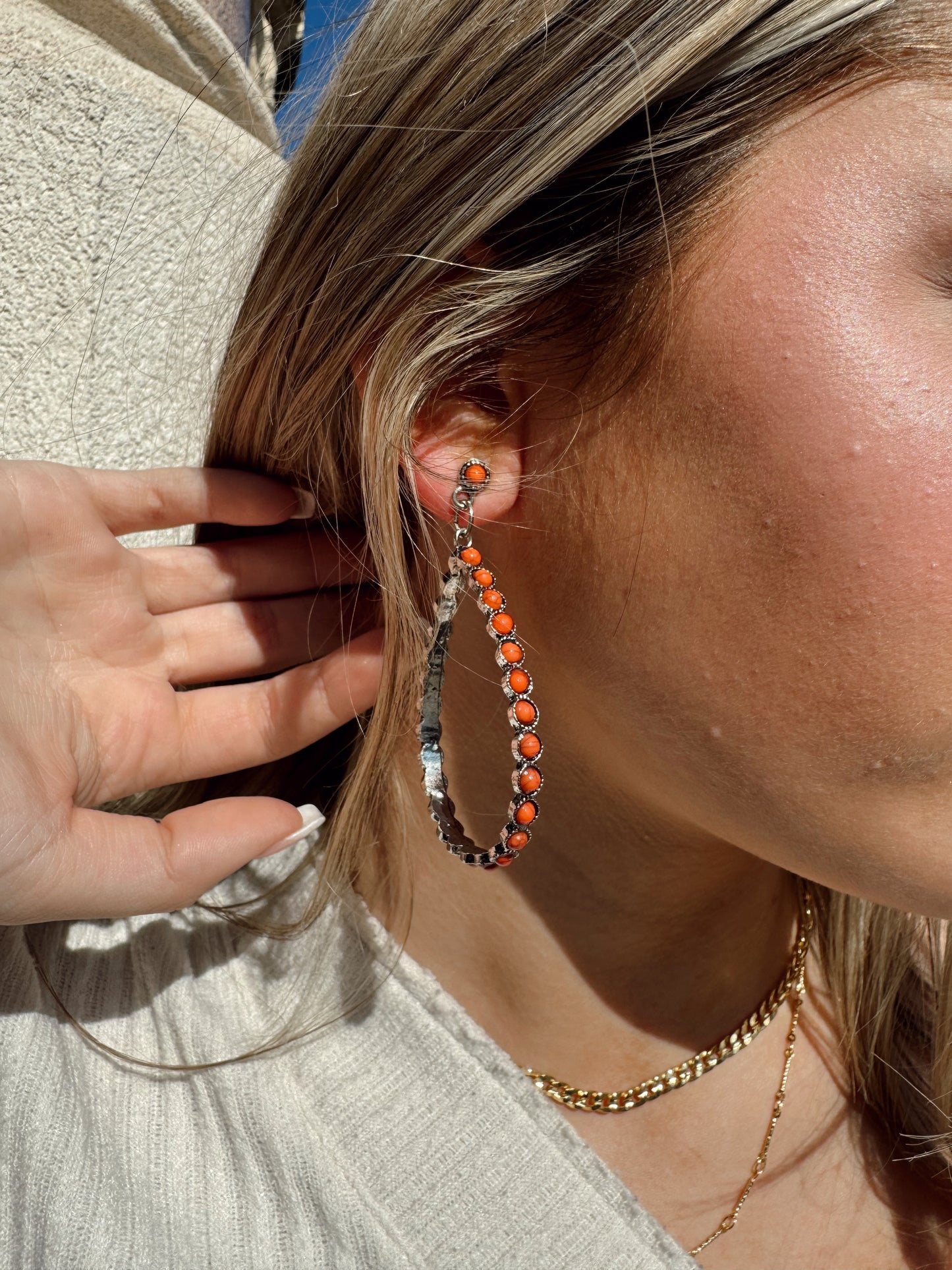 Turquoise Beaded Oval Hoops