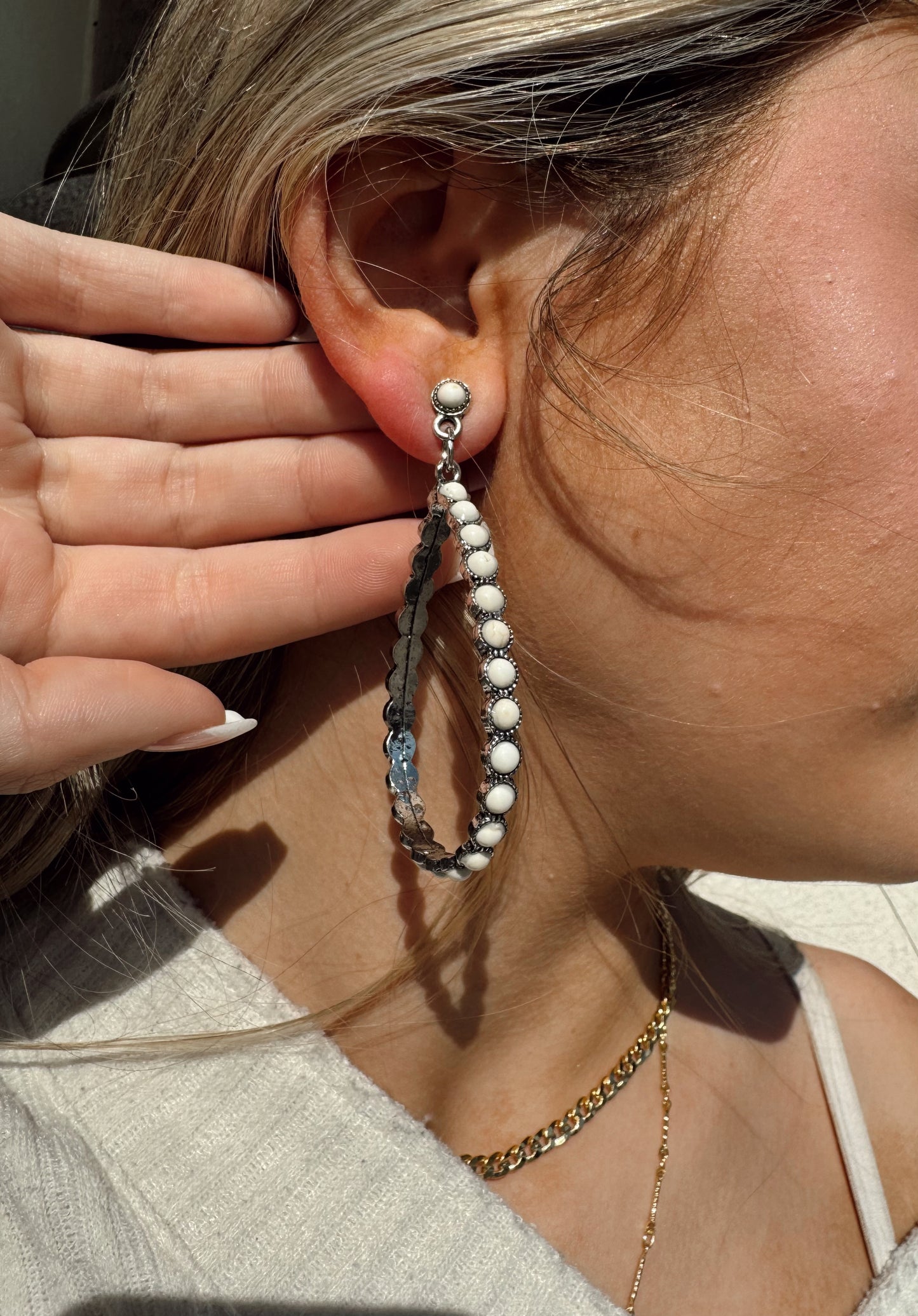 Turquoise Beaded Oval Hoops