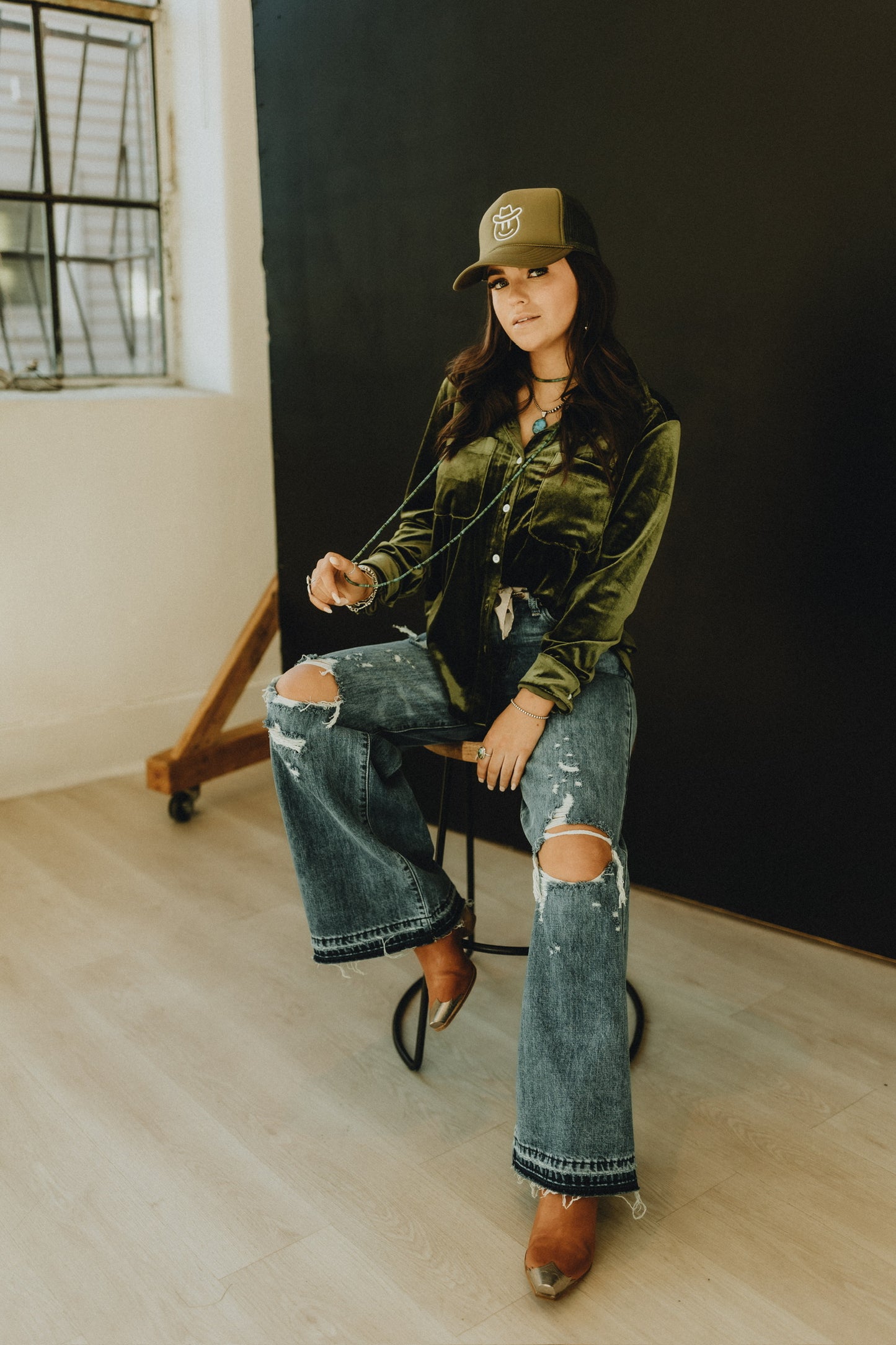 Velvet button-up long sleeve