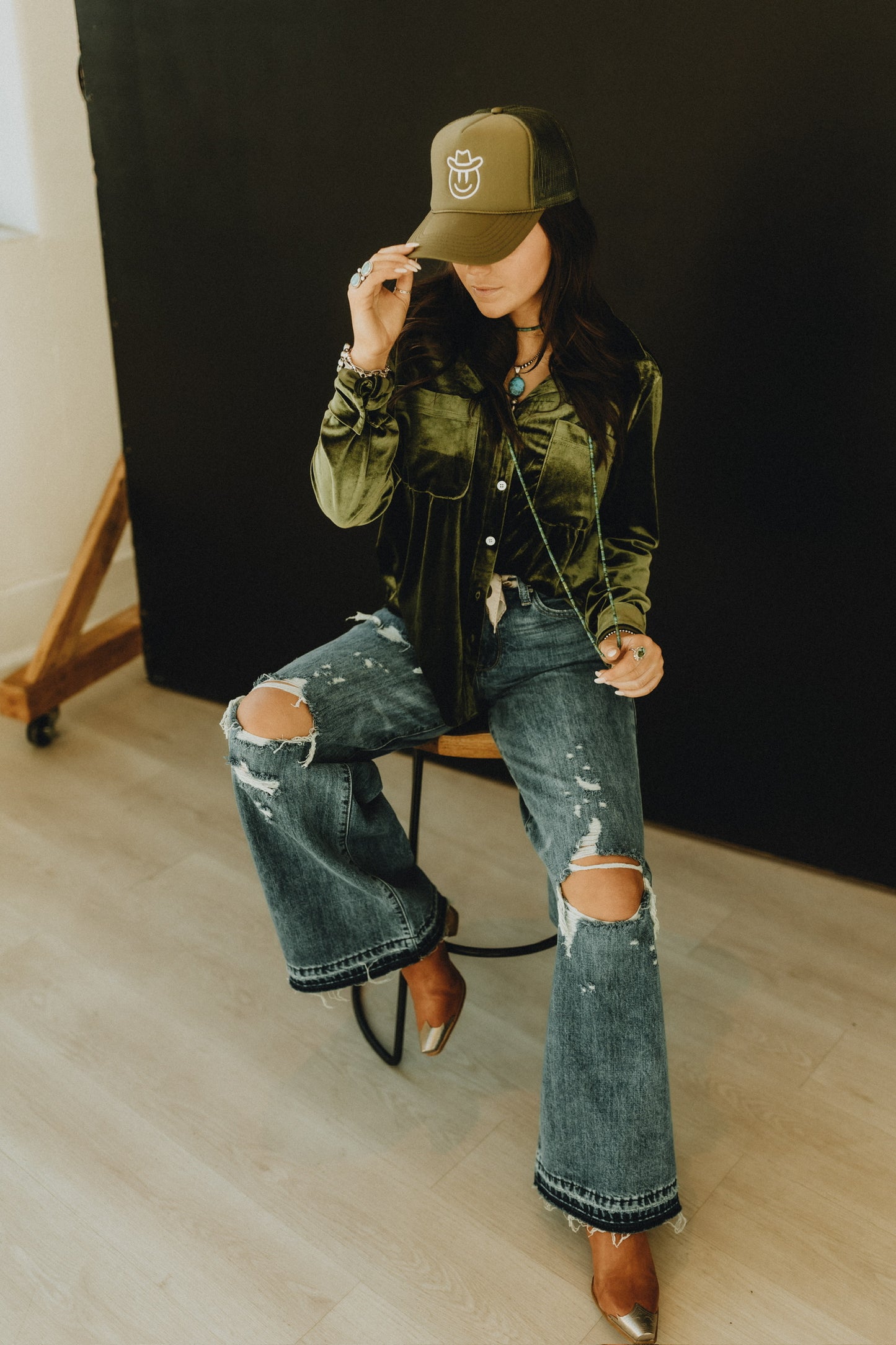 Velvet button-up long sleeve