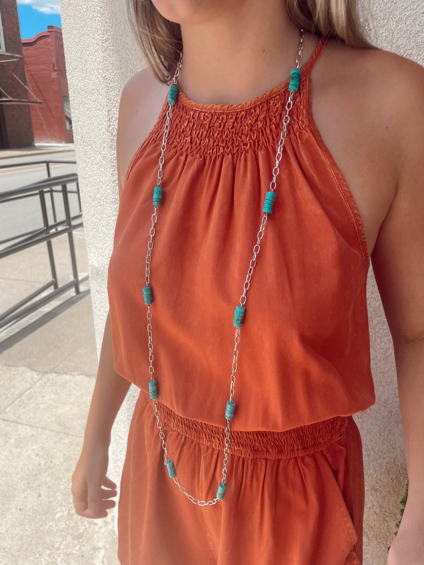 36" Multi Link Disc necklace w/ Turquoise