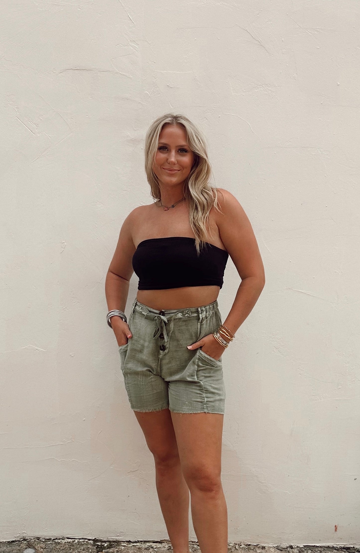 Olive Linen Shorts