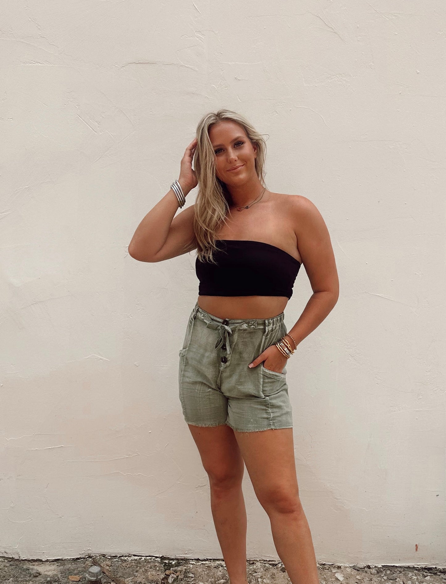 Olive Linen Shorts