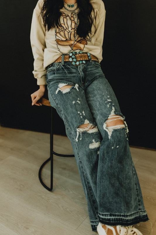 Distressed high rise vintage jeans