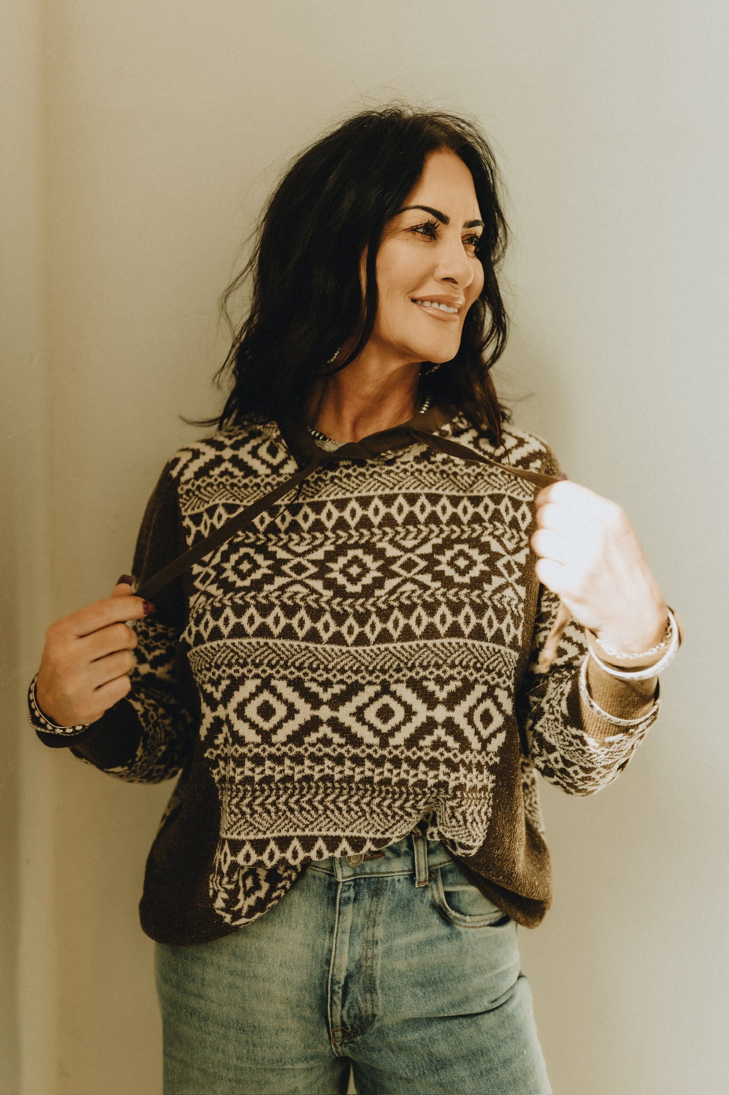 Brown and White Aztec Hoodie